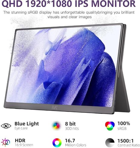FMC Portable Monitor, 15.6" 1080P Gaming Monitor, Ultra-Slim HDR IPS Computer Display, USB-C HDMI Screen Extender with Smart Cover for Laptop PC Phone Mac Xbox PS4/5 Switch in Saudi Arabia
