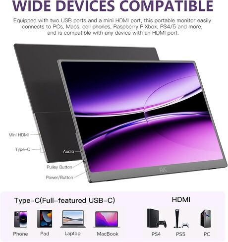 FMC Portable Monitor, 15.6" 1080P Gaming Monitor, Ultra-Slim HDR IPS Computer Display, USB-C HDMI Screen Extender with Smart Cover for Laptop PC Phone Mac Xbox PS4/5 Switch in Saudi Arabia