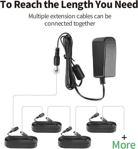 LONNKY 3FT 1M DC Power Extension Cable, 5.5mm x 2.1mm Male to Female Extension Power Cord for CCTV Camera IP WiFi Camera DVR LED Strip, DC Power Supply Adapter Extender Cable (3ft, White) in Kuwait