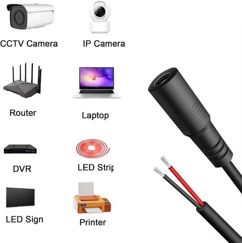 Short 18AWG 2.5mm x 5.5mm DC Power Plug Pigtail Cable Female,1PCS 0.3M/1FT 7A DC 5525 Female Connector Open End Extension Repair Cord for CCTV Security Camera in Saudi Arabia