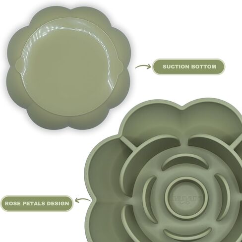Sillicone Slow Feeder Dog Bowls & Lick Mat with Suction Bottom | Rose Petals Design | Promotes Better Digestion, Prevent Choking | Dish Washer Safe | Great Size for All Breed (Sage Green) in Saudi Arabia