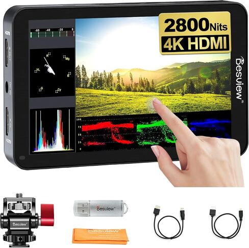 Desview R6 Camera Field Monitor, 5.5 inch Touch Screen 2800nits Ultra Brightness Full HD 1920x1080 IPS Panel with HDR 3D LUT Waveform Peaking 4K HDMI in/Out 8V DC Output on DSLR in Saudi Arabia