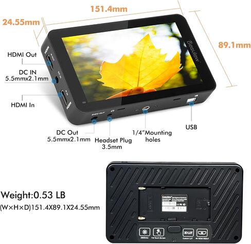 Desview R6 Camera Field Monitor, 5.5 inch Touch Screen 2800nits Ultra Brightness Full HD 1920x1080 IPS Panel with HDR 3D LUT Waveform Peaking 4K HDMI in/Out 8V DC Output on DSLR in Saudi Arabia