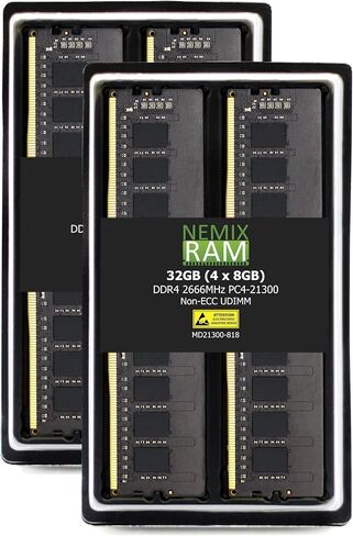 NEMIX RAM 32GB (4X8GB) DDR4 2666MHZ PC4-21300 1Rx8 1.2V 288-PIN غير ECC غير مخزنة UDIMM مجموعة ذاكرة الكمبيوتر المكتبي in Saudi Arabia