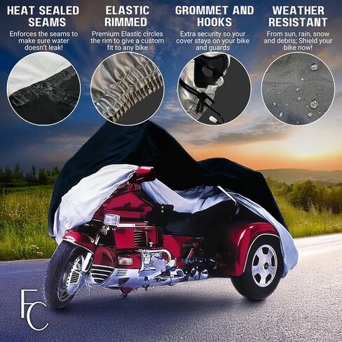 Formosa Covers | Motorcycle Cover, Premium Waterproof Outdoor Protection, Precision Fit up to 108 Inch Tour Bikes, Choppers and Cruisers – Flame Logo (XXL, Black & Silver) in Kuwait