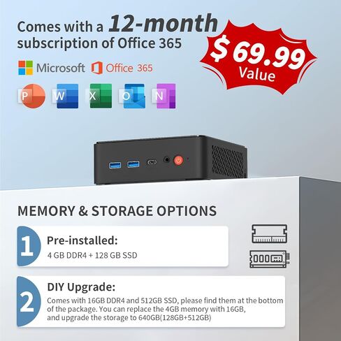Mini PC, Intel 12th Alder Lake N100 (up to 3.4GHz), 16GB DDR4 RAM 512GB M.2 SSD Dual LAN, Mini Desktop Computers Windows 11, 4K Triple Display, Type-C, WiFi 6, BT 5.2, Micro PC for Home Office in Saudi Arabia