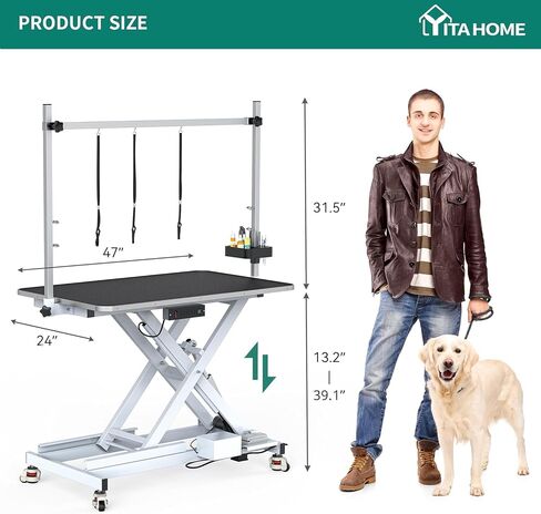 YITAHOME 50" Professional Electric Dog Grooming Table, Heavy Duty Pet Grooming Table for Dogs at Home, Aluminum Dog Grooming Arm, Anti-Slip Tabletop & Tool Organizer Large Pet Grooming Station Black in Saudi Arabia