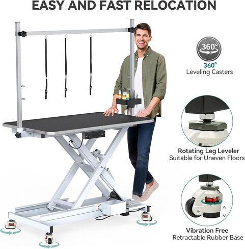 YITAHOME 50" Professional Electric Dog Grooming Table, Heavy Duty Pet Grooming Table for Dogs at Home, Aluminum Dog Grooming Arm, Anti-Slip Tabletop & Tool Organizer Large Pet Grooming Station Black in Saudi Arabia