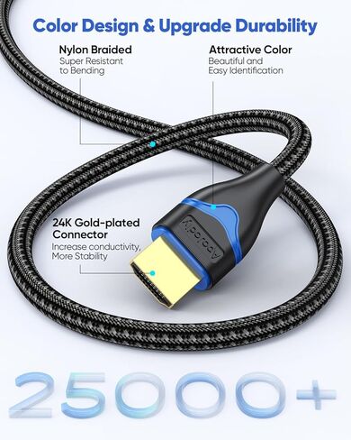 8K Short HDMI Cable 1.5FT 2-Pack, HDMI 2.1 Cable Ultra High Speed HDMI Braided Cord 48Gbps 8K@60Hz, 4K@120Hz, eARC, HDCP 2.2&2.3, HDR10+, 3D for Roku/Blu-ray/HDTV/HDMI Switch/Monitor in Saudi Arabia