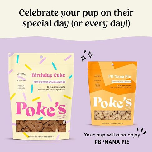 Poke's Birthday Cake Dog Treats – Crunchy Biscuits, Peanut Butter & Vanilla Recipe – Limited Ingredient Natural Dog Treats Made in The USA – Wheat-Free, 8oz in Saudi Arabia