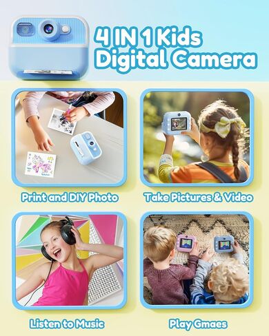 Kids Camera Instant Print, Front Rear Dual Selfie Digital Camera with 1080P Videos, Holiday Birthday Gifts for Kids Age 3-12,Periwinkle in Saudi Arabia