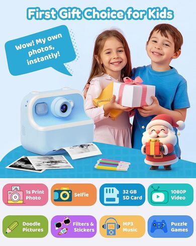 Kids Camera Instant Print, Front Rear Dual Selfie Digital Camera with 1080P Videos, Holiday Birthday Gifts for Kids Age 3-12,Periwinkle in Saudi Arabia