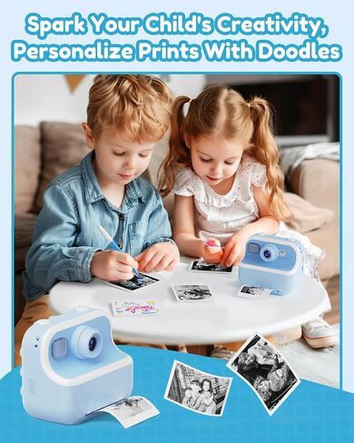 Kids Camera Instant Print, Front Rear Dual Selfie Digital Camera with 1080P Videos, Holiday Birthday Gifts for Kids Age 3-12,Periwinkle in Saudi Arabia