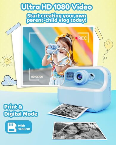 Kids Camera Instant Print, Front Rear Dual Selfie Digital Camera with 1080P Videos, Holiday Birthday Gifts for Kids Age 3-12,Periwinkle in Saudi Arabia