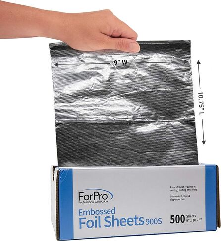 ForPro Professional Collection Embossed Foil Sheets 900S, Aluminum Foil, Pop-Up Dispenser, for Hair Color Application and Highlighting Services, Food Safe, 9" W x 10.75" L, 100-Count in Saudi Arabia