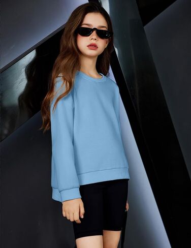 Arshiner Girls Crewneck Sweatshirt Long Sleeve Pullover Tops Drop Shoulder Sweatshirts Side Split for 5-14 Years in Kuwait