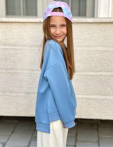 Arshiner Girls Crewneck Sweatshirt Long Sleeve Pullover Tops Drop Shoulder Sweatshirts Side Split for 5-14 Years in Kuwait