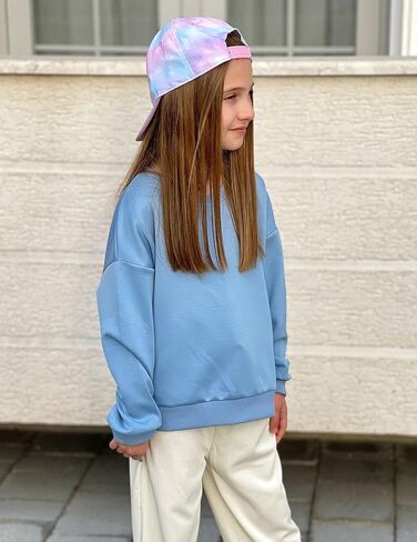 Arshiner Girls Crewneck Sweatshirt Long Sleeve Pullover Tops Drop Shoulder Sweatshirts Side Split for 5-14 Years in Kuwait