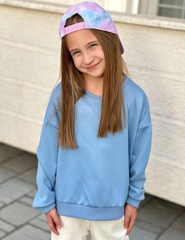Arshiner Girls Crewneck Sweatshirt Long Sleeve Pullover Tops Drop Shoulder Sweatshirts Side Split for 5-14 Years in Kuwait