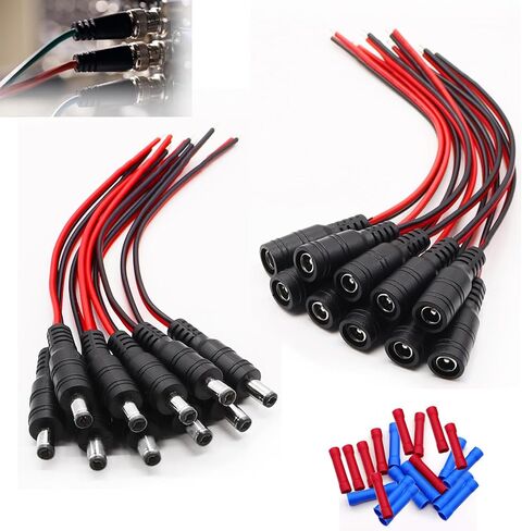 Taiss 10 أزواج 18AWG DC Power Pigtail Cable12V 5A، يستخدم في كاميرا CCTV الأمنية محول قابس الطاقة 5.5 مم × 2.1 مم موصلات ذكر وأنثى. in Kuwait