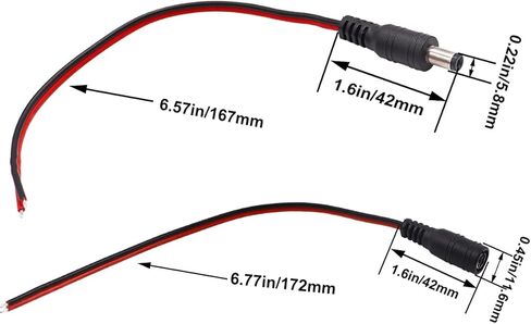 Taiss 10 أزواج 18AWG DC Power Pigtail Cable12V 5A، يستخدم في كاميرا CCTV الأمنية محول قابس الطاقة 5.5 مم × 2.1 مم موصلات ذكر وأنثى. in Kuwait