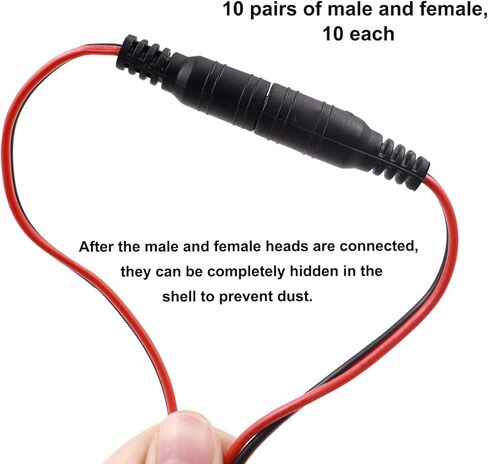 Taiss 10 أزواج 18AWG DC Power Pigtail Cable12V 5A، يستخدم في كاميرا CCTV الأمنية محول قابس الطاقة 5.5 مم × 2.1 مم موصلات ذكر وأنثى. in Kuwait