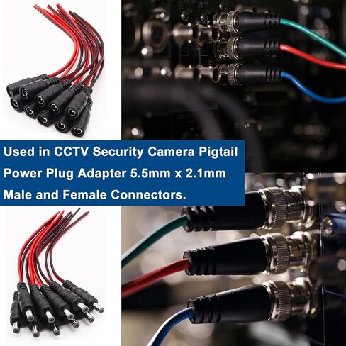 Taiss 10 أزواج 18AWG DC Power Pigtail Cable12V 5A، يستخدم في كاميرا CCTV الأمنية محول قابس الطاقة 5.5 مم × 2.1 مم موصلات ذكر وأنثى. in Kuwait