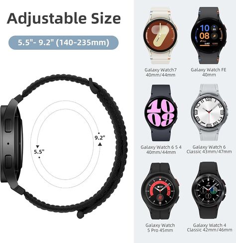 Maledan One Click No Gap Band for Samsung Galaxy Watch 7 6 5 4 FE Band 40mm 44mm, Galaxy Watch 4 6 Classic Band, Galaxy Watch 5 Pro Band 45mm, 20mm Soft Wave Pattern Nylon Adjustable Strap Women Men in Saudi Arabia