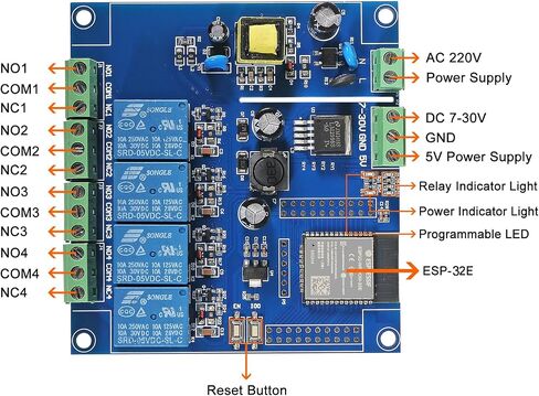 ESP32 WiFi 4 Channel Relay Module ESP32-WROOM-32E 4 Channel Development Board AC/DC Power Supply Switch Controller Board for Arduino Smart Home Wireless Control in Kuwait