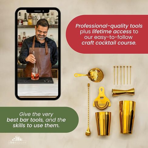 مجموعة التحريك المميزة المكونة من 10 قطع من A Bar - مجموعة زجاج خلط الكوكتيل - طقم بار المنزل المتحرك - طقم قديم الطراز مع زجاج خلط الكوكتيل الكريستالي - رائع للمارتيني ومانهاتن والمزيد in Kuwait