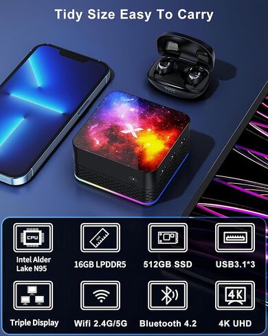 Mini PC 12GB DDR5 RAM 512G M.2 SSD, Mini Computers 12th Alder Lake- N95 (4C/4T, up to 3.4GHz), Mini Desktop PC Support 4K Triple Screen/WiFi 6/Bluetooth 4.2/USB 3.1x3//Gigabitx2 for Business in Kuwait
