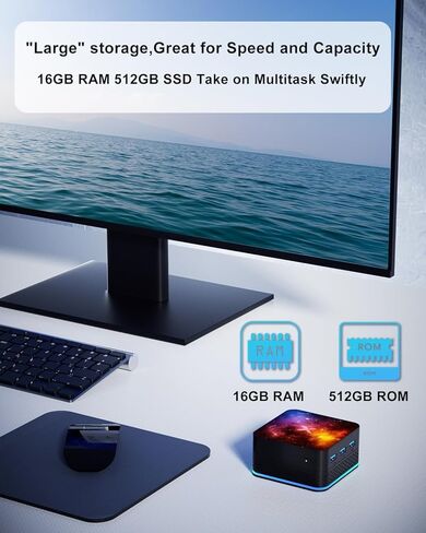 Mini PC 12GB DDR5 RAM 512G M.2 SSD, Mini Computers 12th Alder Lake- N95 (4C/4T, up to 3.4GHz), Mini Desktop PC Support 4K Triple Screen/WiFi 6/Bluetooth 4.2/USB 3.1x3//Gigabitx2 for Business in Kuwait