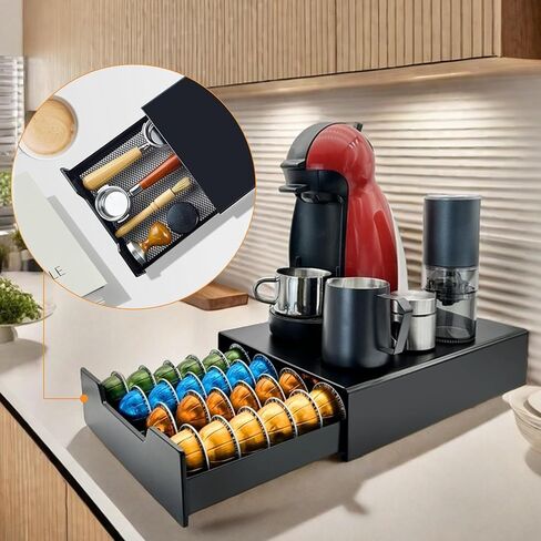 Coffee Pod Drawer for Nespresso Vertuo Pod Holder Hold Up to 36 Large or 40 Small Vertuo Capsules, Coffee Pod Holder Compatible with Dolce Gusto Capsules, K-Cup Pods for Kitchen & Coffee Bar in Saudi Arabia