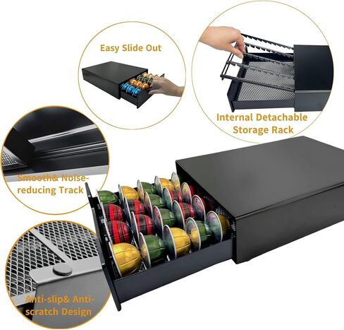 Coffee Pod Drawer for Nespresso Vertuo Pod Holder Hold Up to 36 Large or 40 Small Vertuo Capsules, Coffee Pod Holder Compatible with Dolce Gusto Capsules, K-Cup Pods for Kitchen & Coffee Bar in Saudi Arabia