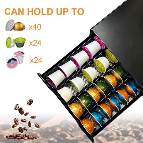 Coffee Pod Drawer for Nespresso Vertuo Pod Holder Hold Up to 36 Large or 40 Small Vertuo Capsules, Coffee Pod Holder Compatible with Dolce Gusto Capsules, K-Cup Pods for Kitchen & Coffee Bar in Saudi Arabia