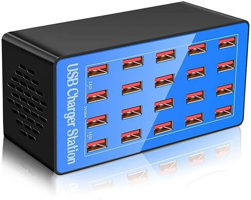 20 Port USB Charging Station, 100W/20A,Multiple USB Charging Station， Compatible with Smartphones, Tablets, and Other USB Devices.(20 Port Charger Station-Blue) in Saudi Arabia
