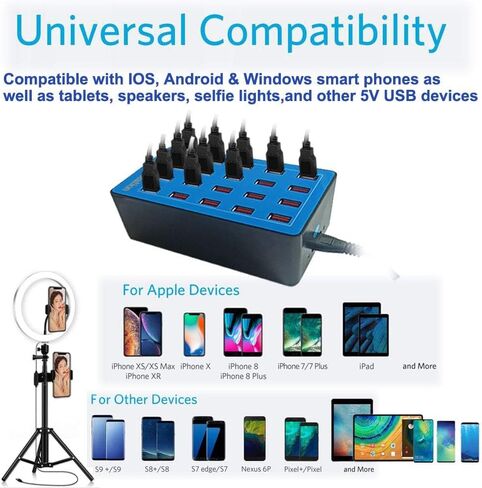 20 Port USB Charging Station, 100W/20A,Multiple USB Charging Station， Compatible with Smartphones, Tablets, and Other USB Devices.(20 Port Charger Station-Blue) in Saudi Arabia