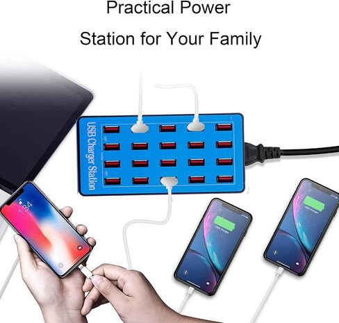 20 Port USB Charging Station, 100W/20A,Multiple USB Charging Station， Compatible with Smartphones, Tablets, and Other USB Devices.(20 Port Charger Station-Blue) in Saudi Arabia