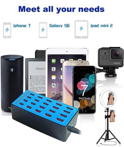 20 Port USB Charging Station, 100W/20A,Multiple USB Charging Station， Compatible with Smartphones, Tablets, and Other USB Devices.(20 Port Charger Station-Blue) in Saudi Arabia