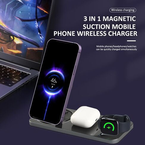Wireless Charger, Suitable for iPhone 12/13/14/Pro/Pro Max Three in one Charging Station, Wired Charger, and Wireless Charging Watch in Saudi Arabia