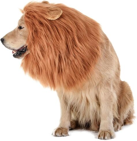 Lion Mane Costume for Dog,Lion Mane for Dog,Pet Clothes Adjustable Halloween Dog Lion Costume Wig with Ears for Medium and Large Dog Dress up,Realistic Lion Mane Wig in Saudi Arabia