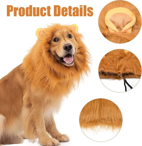 Lion Mane Costume for Dog,Lion Mane for Dog,Pet Clothes Adjustable Halloween Dog Lion Costume Wig with Ears for Medium and Large Dog Dress up,Realistic Lion Mane Wig in Saudi Arabia