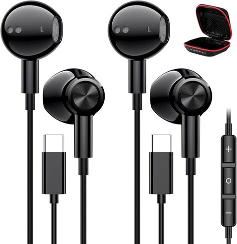 سماعات رأس USB C لأجهزة Apple iPhone 16 15 Pro Max، سماعات أذن من النوع C مع ميكروفون سلكي للمدرسة لهاتف Samsung Galaxy S24 S23 Ultra S22 Plus S21 S20 A54 Google Pixel 9 8 8A 7 7A 6 6A Android 2 Pack in Kuwait