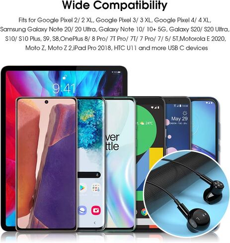 سماعات رأس USB C لأجهزة Apple iPhone 16 15 Pro Max، سماعات أذن من النوع C مع ميكروفون سلكي للمدرسة لهاتف Samsung Galaxy S24 S23 Ultra S22 Plus S21 S20 A54 Google Pixel 9 8 8A 7 7A 6 6A Android 2 Pack in Kuwait