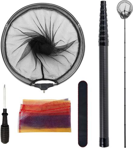 Long Handle Fishing Net,Feidyns 11.15ft/133.8'' Portable Carbon Fiber Fishing Landing Net with Replacement Fish Net for Men's Fishing Gifts,Pool Leaf Rake (11.15 ft 8 Section Pole(with net)) in Saudi Arabia