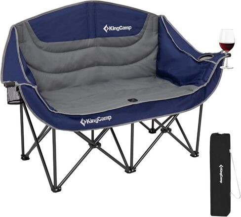 KingCamp Heated Double Camping Chair,Folding Heated Camping Chairs Loveseat Outdoor Sports, Heated Oversized Lawn Chairs for Adults,Heating Padded Chairs with 3 Heat Levels,Cup Holder,Black&Grey in Saudi Arabia