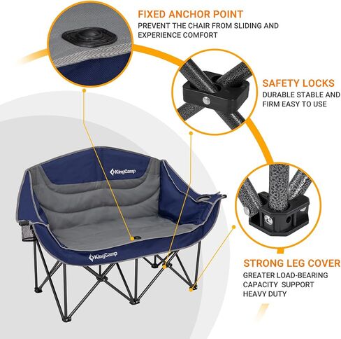 KingCamp Heated Double Camping Chair,Folding Heated Camping Chairs Loveseat Outdoor Sports, Heated Oversized Lawn Chairs for Adults,Heating Padded Chairs with 3 Heat Levels,Cup Holder,Black&Grey in Saudi Arabia