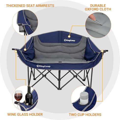 KingCamp Heated Double Camping Chair,Folding Heated Camping Chairs Loveseat Outdoor Sports, Heated Oversized Lawn Chairs for Adults,Heating Padded Chairs with 3 Heat Levels,Cup Holder,Black&Grey in Saudi Arabia