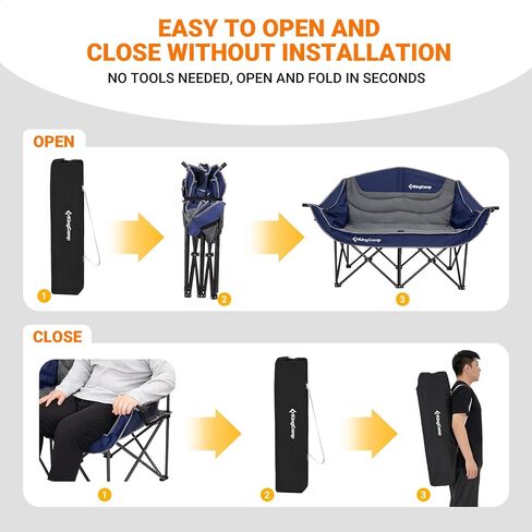 KingCamp Heated Double Camping Chair,Folding Heated Camping Chairs Loveseat Outdoor Sports, Heated Oversized Lawn Chairs for Adults,Heating Padded Chairs with 3 Heat Levels,Cup Holder,Black&Grey in Saudi Arabia