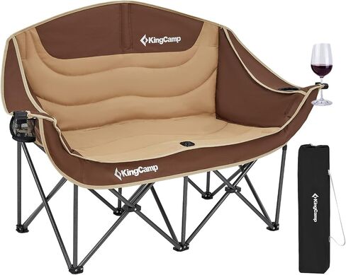 KingCamp Heated Double Camping Chair,Folding Heated Camping Chairs Loveseat Outdoor Sports, Heated Oversized Lawn Chairs for Adults,Heating Padded Chairs with 3 Heat Levels,Cup Holder,Black&Grey in Saudi Arabia